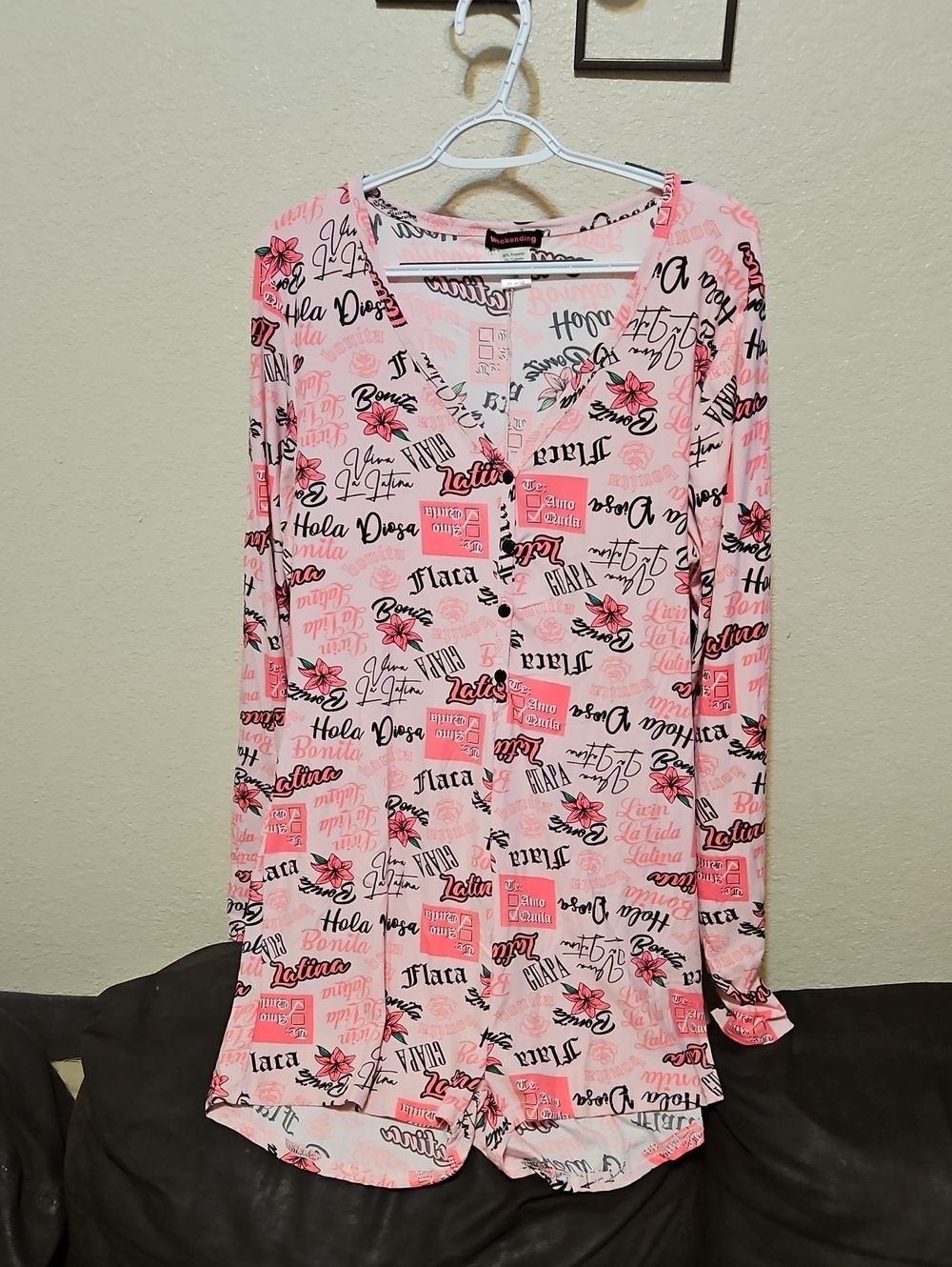 Women’s Pink Printed Long-Sleeve Pajama Romper - Casual Lounge Sleepwear